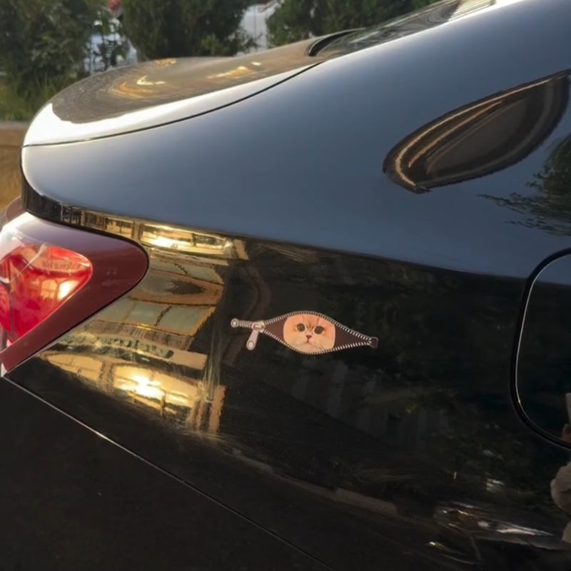 3D Car Zipper Cat Sticker 2 Pcs Set