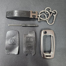 Load image into Gallery viewer, Volkswagen Old Flip Key Metal Alloy Leather Keycase with Holder &amp; Rope Chain