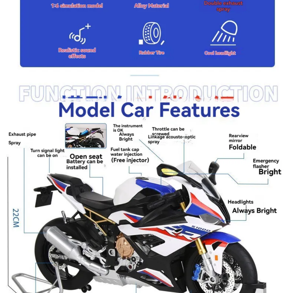 BMW S1000RR 1:6 Key Smoke Diecast Alloy Model Bike