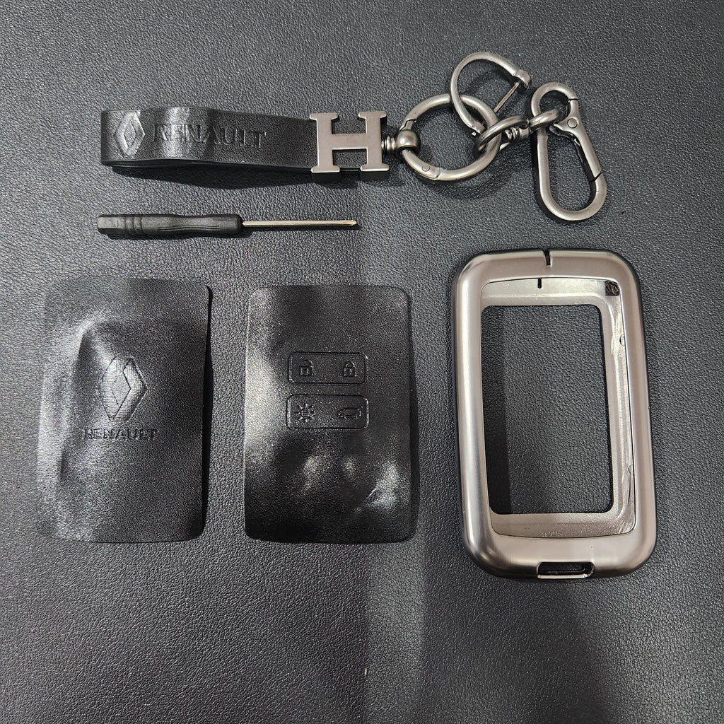 Renault New Key Metal Alloy Leather Keycase with Holder & Rope Chain