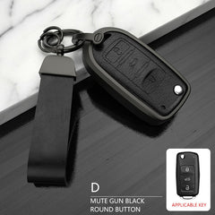 Volkswagen Old Flip Key Exclusive Aluminium Alloy Leather 2.0 Keycase with Holder & Rope Chain