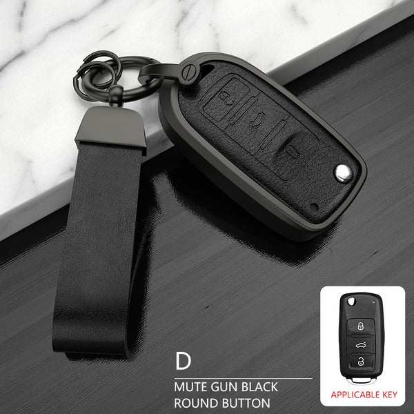 Volkswagen Old Flip Key Exclusive Aluminium Alloy Leather 2.0 Keycase with Holder & Rope Chain