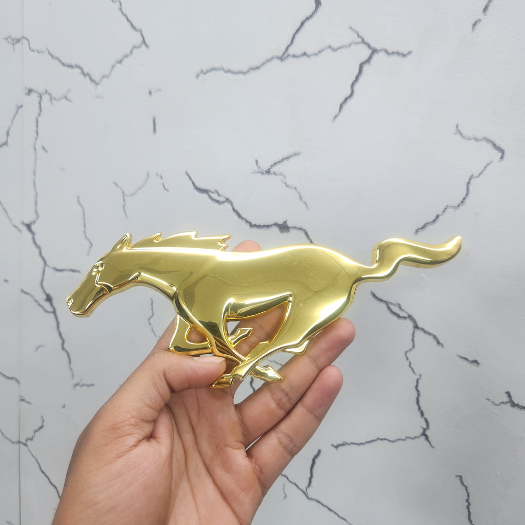 3D Mustang Horse Big Metal Sticker Decal Gold (20 x 8 cm)