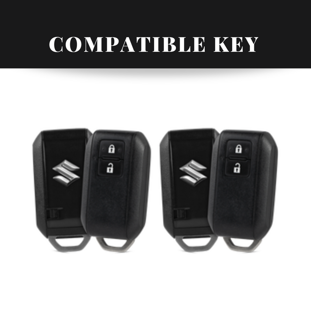 Suzuki Swift/Baleno/Ignis/Scross 2 Button Key Luxury Pure Handmade Oilwax Leather Keycase with Logo, Caption, Hook, and Chain