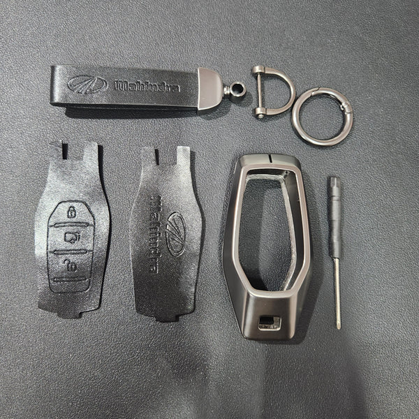 Mahindra XUV500 Key Luxury Metal Alloy Leather Keycase with Holder & Rope Chain