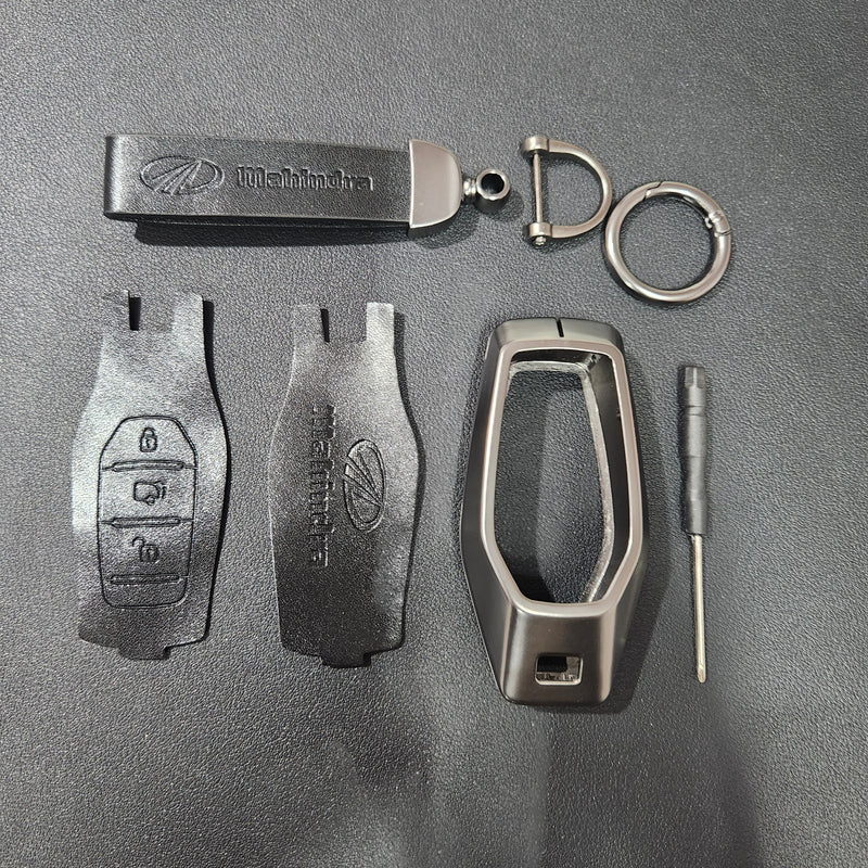 Mahindra XUV500 Key Luxury Metal Alloy Leather Keycase with Holder & Rope Chain
