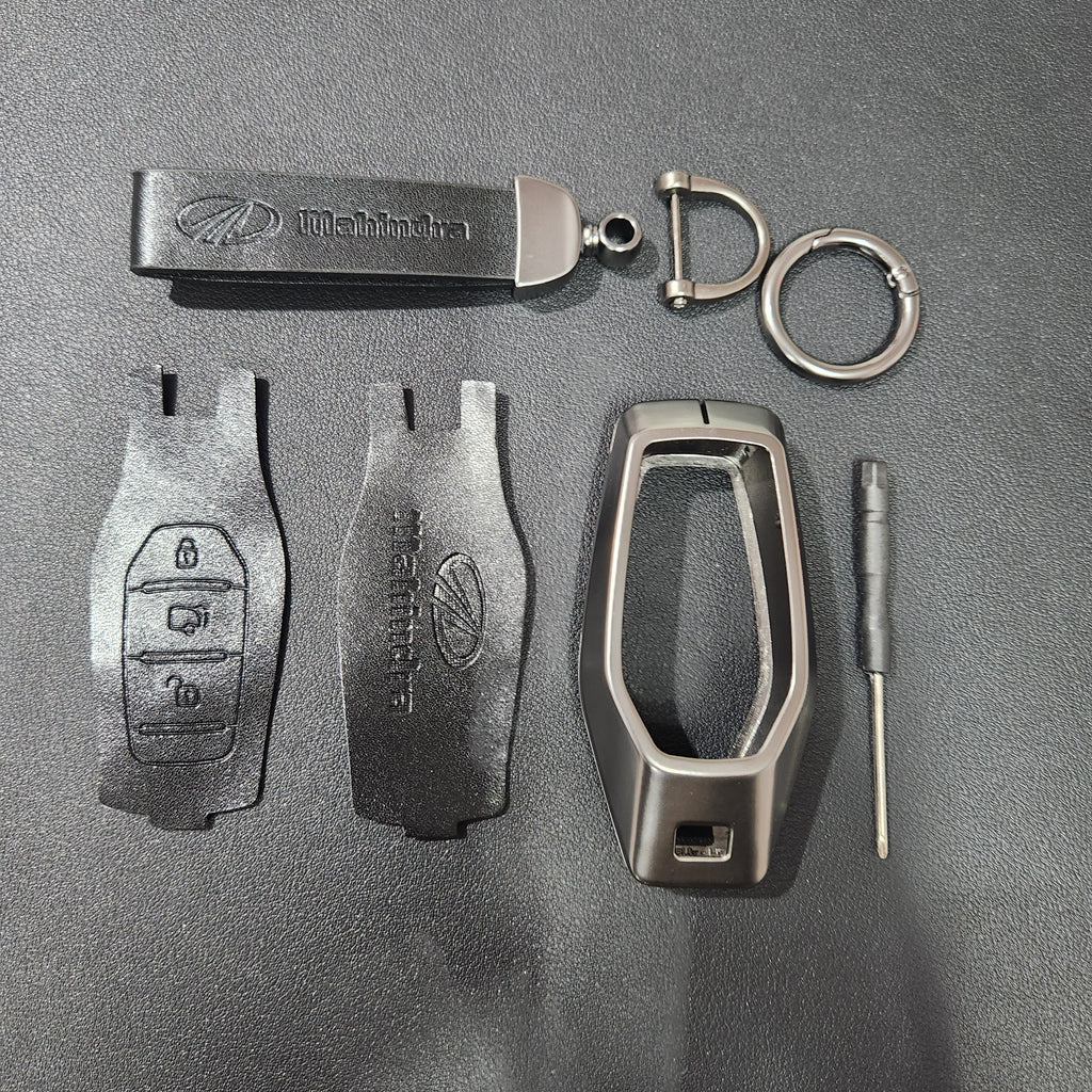 Mahindra XUV500 Key Luxury Metal Alloy Leather Keycase with Holder & Rope Chain