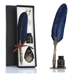 Vintage Carving Glittering Quill Pen Set Antique Calligraphy set Writing Dip Pen with Black Ink, 2 Replacement Nibs, Pen Stand Base, Luxury Signature Pen.