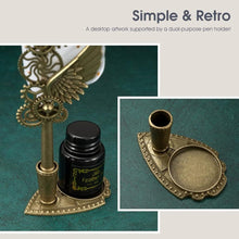 Load image into Gallery viewer, Vintage Carving Glittering Quill Pen Set Antique Calligraphy set Writing Dip Pen with Black Ink, 2 Replacement Nibs, Pen Stand Base, Luxury Signature Pen.