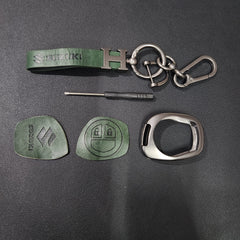 Suzuki Old Key Metal Alloy Leather Keycase with Holder & Rope Chain