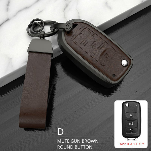 Volkswagen Old Flip Key Exclusive Aluminium Alloy Leather 2.0 Keycase with Holder & Rope Chain