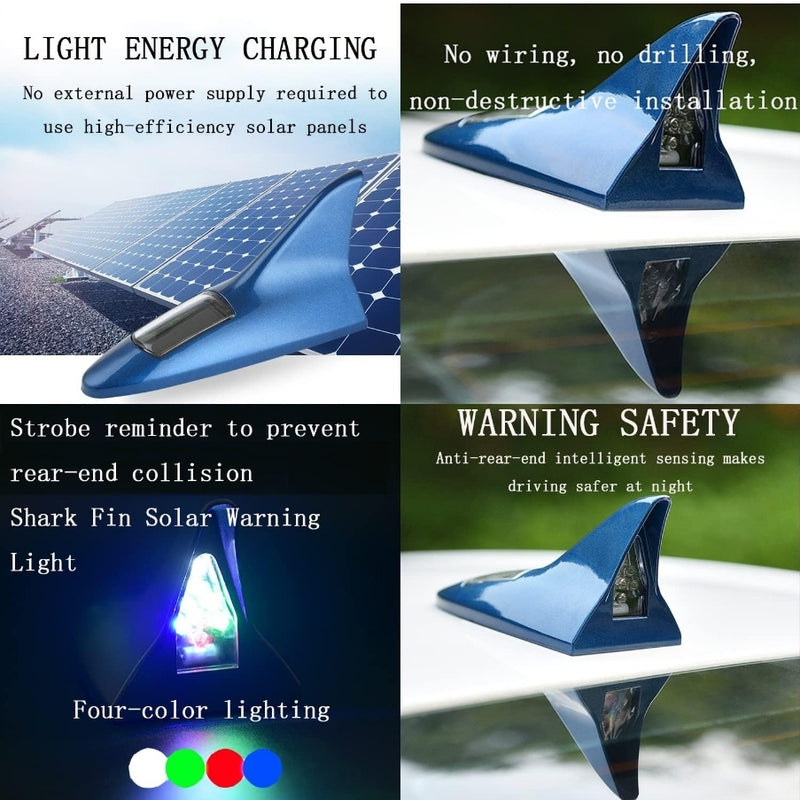 Solar Power LED Shark Fin Car Roof Antenna | Strobe Lights Roof Arieal
