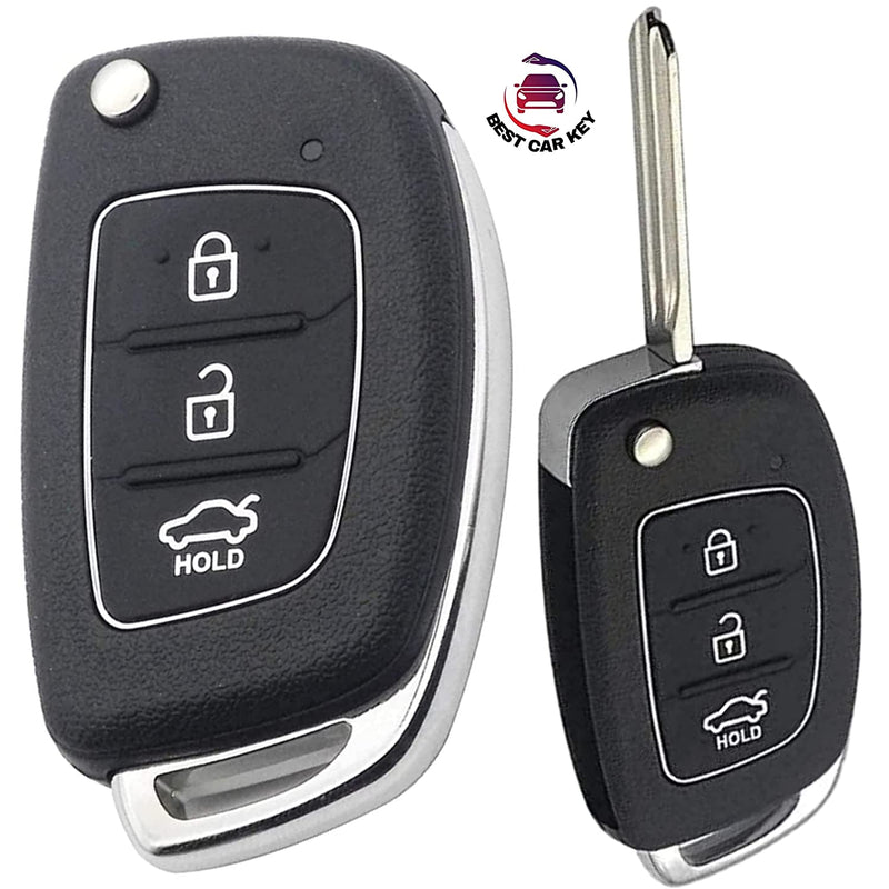 Hyundai i20/Creta Flip Key Luxury Pure Handmade Oilwax Leather Keycase with Logo, Caption, Hook, and Chain