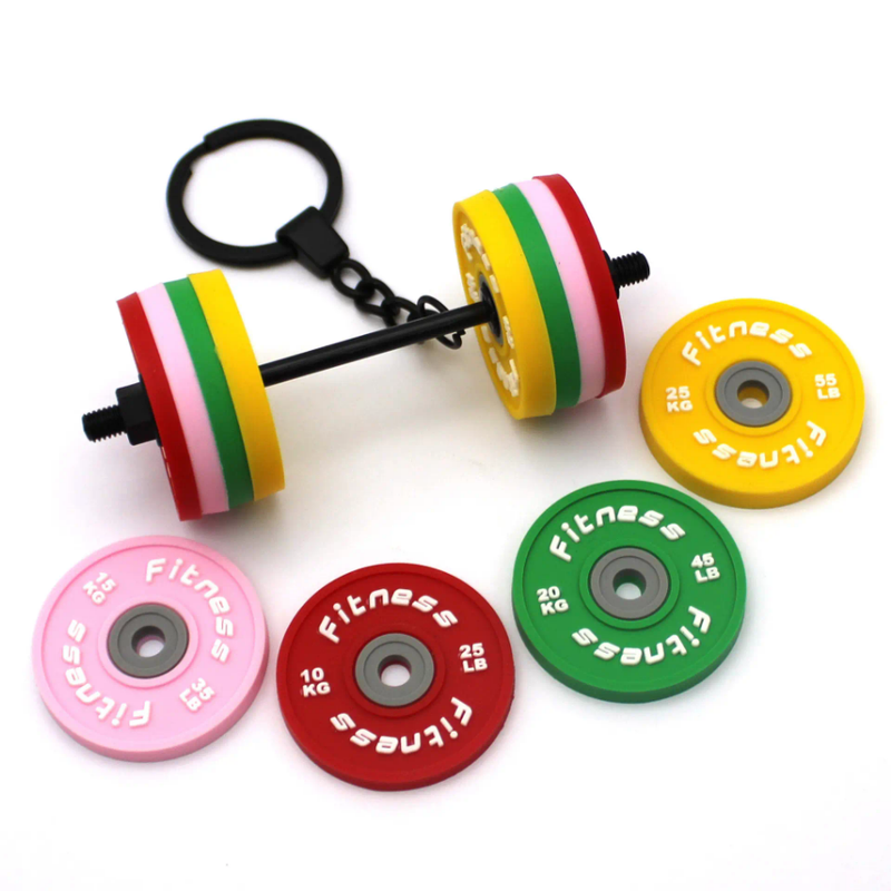 2 Pcs Set Barbell Gym Fitness Keychain