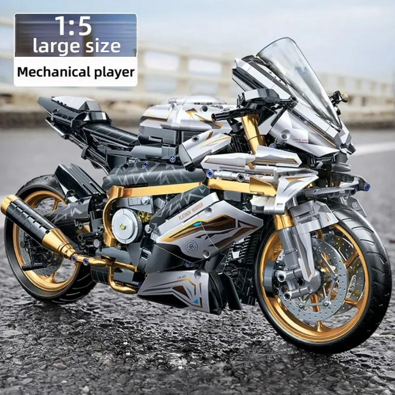 Platinum Motorcycle Technique Version 1920Pcs, 1:5 Scale Building Blocks Bike