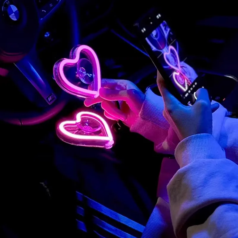 2 Pcs Set Auto Interior Lighting Solar-Powered Wireless LED Heart-Shaped Window Atmosphere Light Lamp
