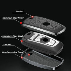 BMW Old Key Exclusive Aluminium Alloy Leather Keycase with Holder & Rope Chain