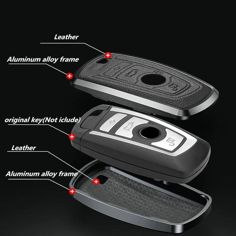 BMW Old Key Exclusive Aluminium Alloy Leather Keycase with Holder & Rope Chain