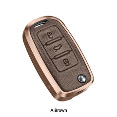 Skoda/Volkswagen Old Flip Key Exclusive Aluminium Alloy Leather Keycase with Holder & Rope Chain