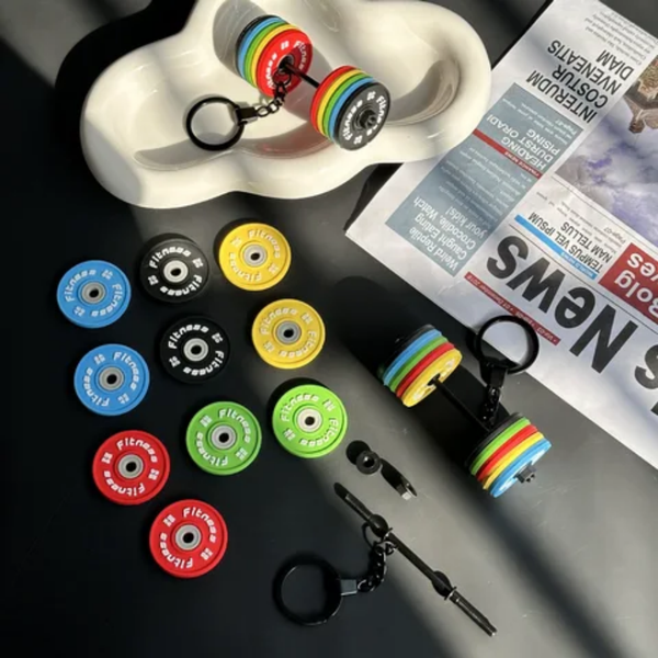8 Pcs Plates Barbell Gym Fitness Keychain