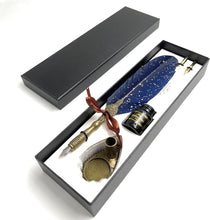 Load image into Gallery viewer, Vintage Carving Glittering Quill Pen Set Antique Calligraphy set Writing Dip Pen with Black Ink, 2 Replacement Nibs, Pen Stand Base, Luxury Signature Pen.