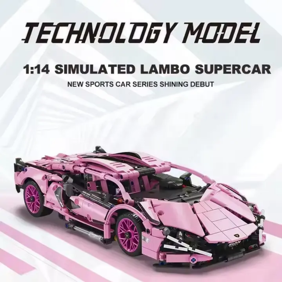 Lamborghini Sian Pink Technical Version Building Blocks Car 1280 Pcs, 1:14 Scale
