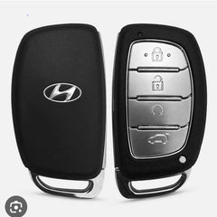Hyundai Alcazar/Creta/i20 4 Button Key Luxury Pure Handmade Oilwax Leather Keycase with Logo, Caption, Hook, and Chain