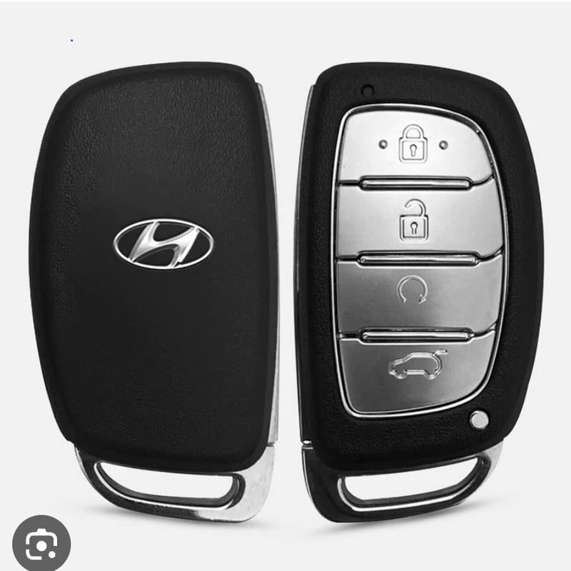 Hyundai Alcazar/Creta/i20 4 Button Key Luxury Pure Handmade Oilwax Leather Keycase with Logo, Caption, Hook, and Chain