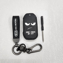 Kia Facelift New 4 Button Key Luxury Pure Handmade Oilwax Leather Keycase with Logo, Caption, Hook, and Chain