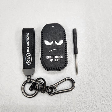 Kia Facelift New 4 Button Key Luxury Pure Handmade Oilwax Leather Keycase with Logo, Caption, Hook, and Chain