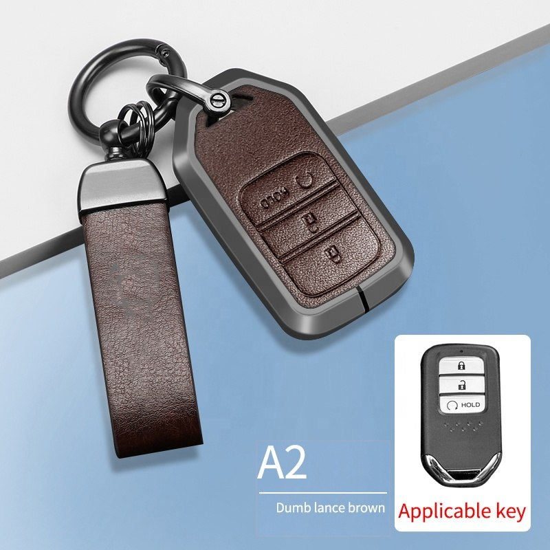 Honda Keyless (3 Button Key) Exclusive Aluminium Alloy Leather 2.0 Keycase with Holder & Rope Chain