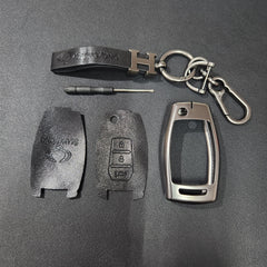 Mahindra Old Flip Key Luxury Metal Alloy Leather Keycase with Holder & Rope Chain