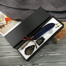 Load image into Gallery viewer, Vintage Carving Glittering Quill Pen Set Antique Calligraphy set Writing Dip Pen with Black Ink, 2 Replacement Nibs, Pen Stand Base, Luxury Signature Pen.