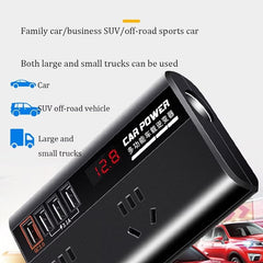 200W On-Board Power Inverter 12/24DC to 110-220V On-Board Inverter 4 USB Ports, with Switch and LED Display
