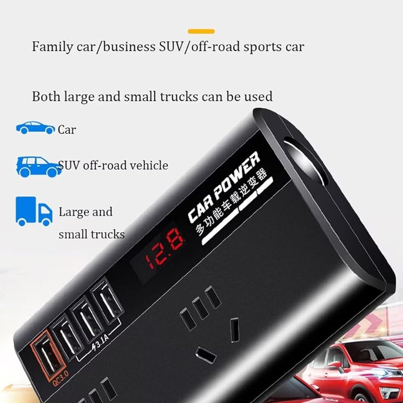 200W On-Board Power Inverter 12/24DC to 110-220V On-Board Inverter 4 USB Ports, with Switch and LED Display