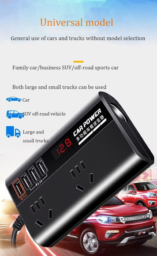 200W On-Board Power Inverter 12/24DC to 110-220V On-Board Inverter 4 USB Ports, with Switch and LED Display