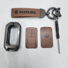 Load image into Gallery viewer, Suzuki 2 Button Key (Baleno, Brezza, S Cross, Swift, Ignis) Luxury Metal Alloy Leather Keycase with Holder &amp; Rope Chain
