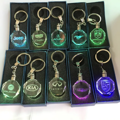 3D Laser Engraved Crystal LED Car Logo Keychain