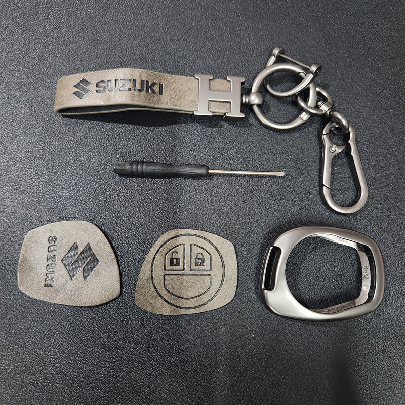 Suzuki Old Key Metal Alloy Leather Keycase with Holder & Rope Chain