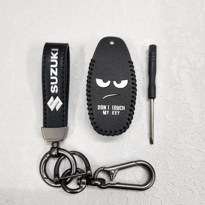 Suzuki Ciaz/Baleno/Scross 3 Button Key Luxury Pure Handmade Oilwax Leather Keycase with Logo, Caption, Hook, and Chain