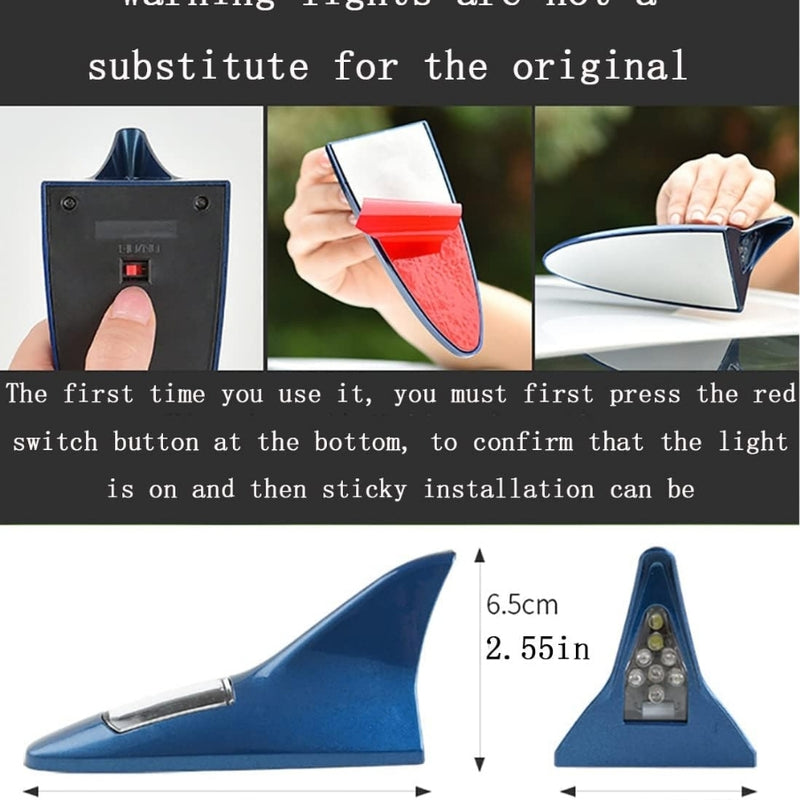 Solar Power LED Shark Fin Car Roof Antenna | Strobe Lights Roof Arieal