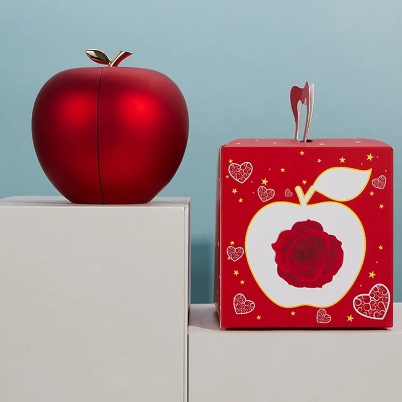 Special Apple Shape Red Rose Ring Gift Box