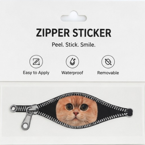 3D Car Zipper Cat Sticker 2 Pcs Set