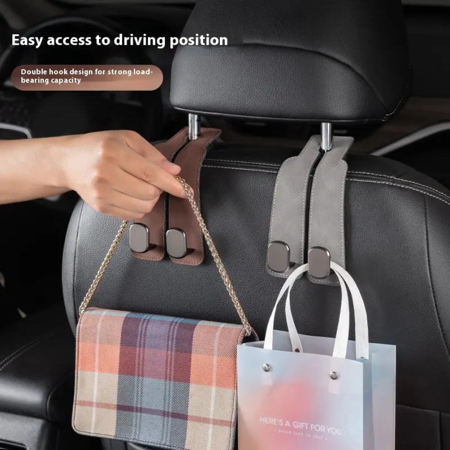 Suede Metal Car Headrest Double Hook Set (2 Pcs Set)