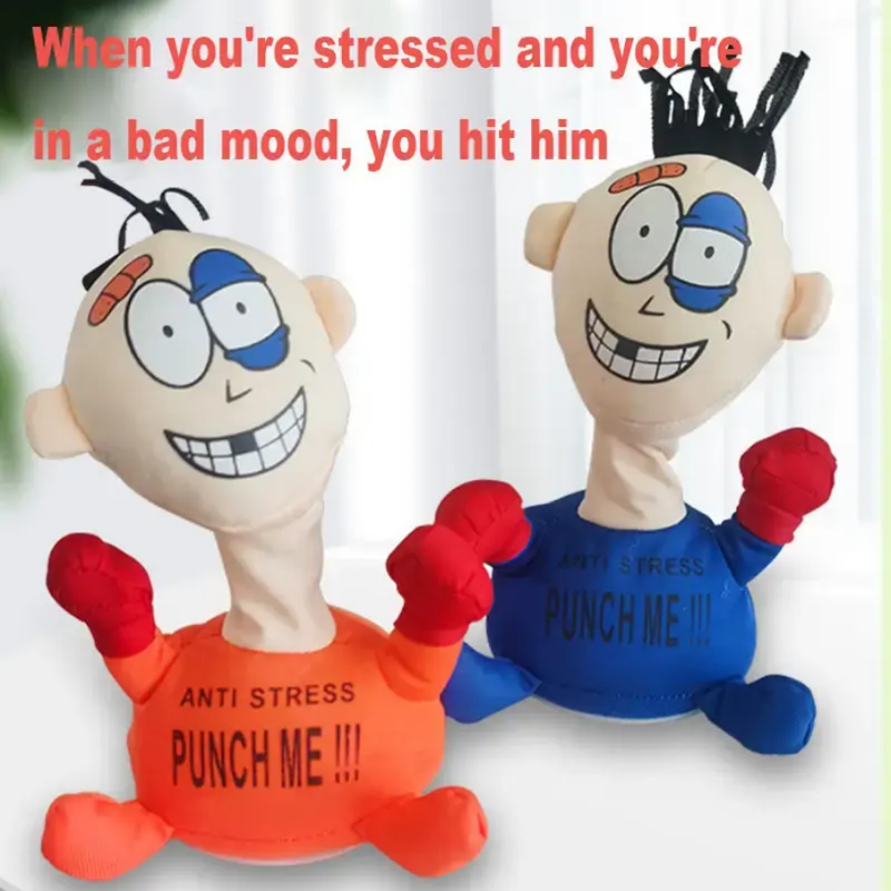 Funny Stress Relief Toys Punch Me Plush Figure Toys Anti-Stress Electric Creative Strike Screaming Doll