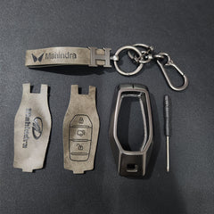 Mahindra XUV500 Key Luxury Metal Alloy Leather Keycase with Holder & Rope Chain