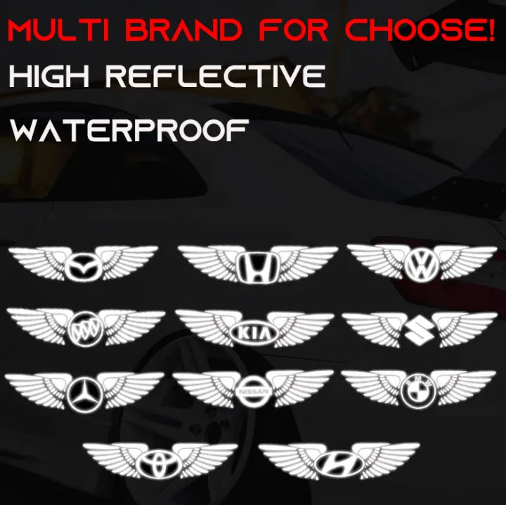 Wings Logo White Reflective Car Sticker (Buy 1 Get 1 Free)