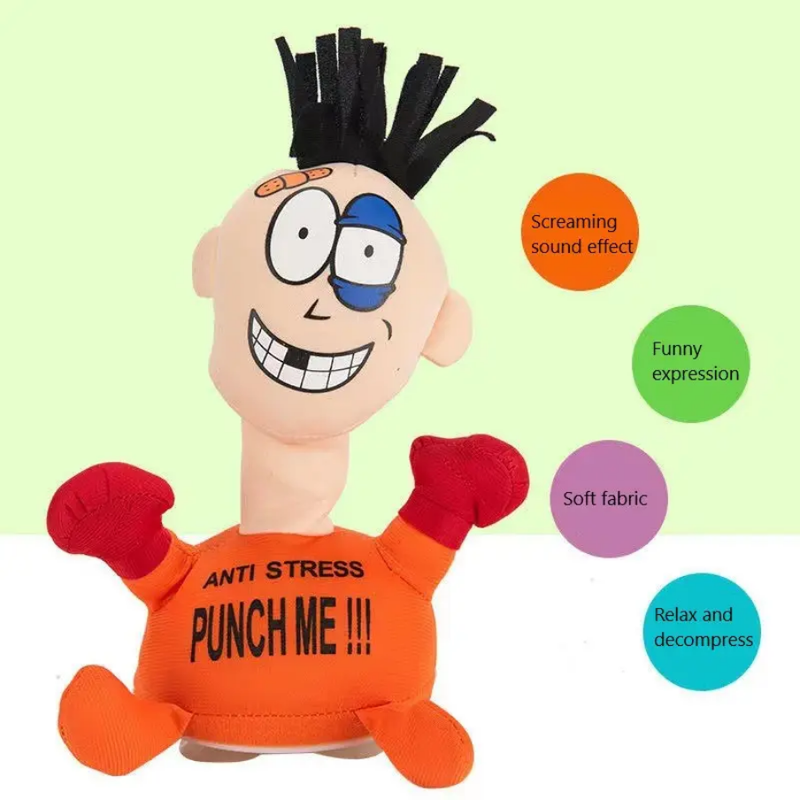 Funny Stress Relief Toys Punch Me Plush Figure Toys Anti-Stress Electric Creative Strike Screaming Doll