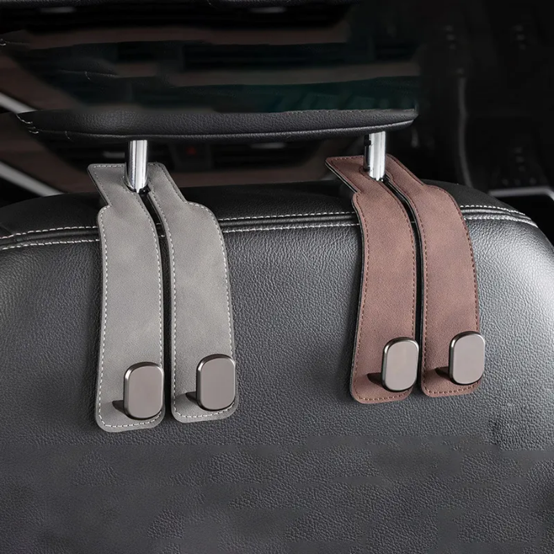 2 Pcs Set Suede Metal Car Headrest Double Hook Set
