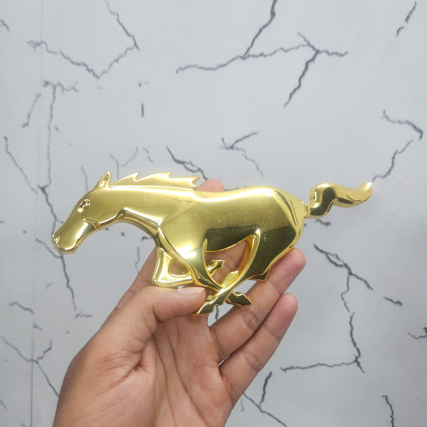 3D Mustang Horse Big Metal Sticker Decal Gold (20 x 8 cm)